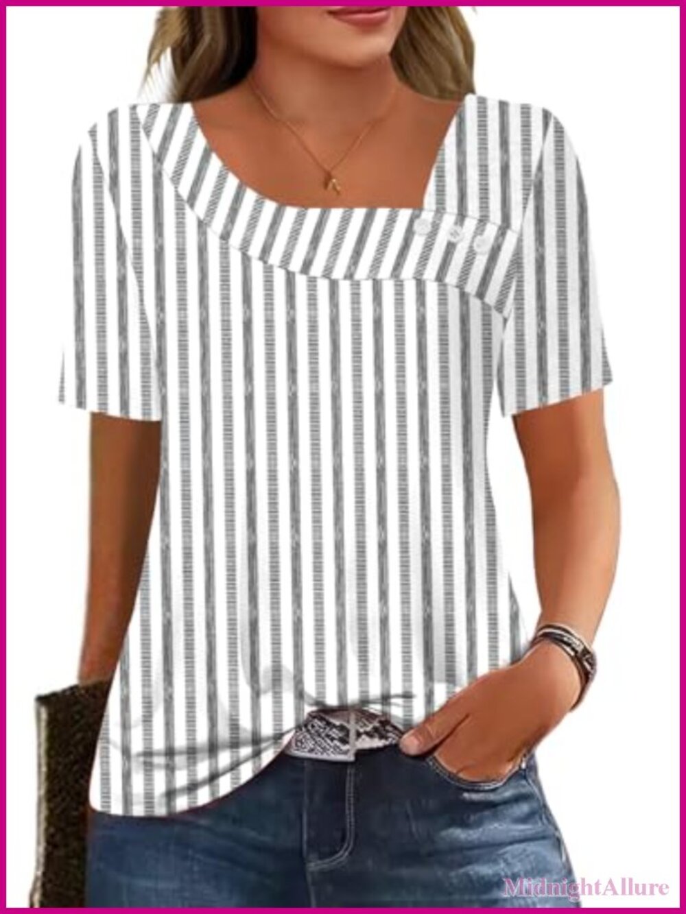 Womens Summer Tops Square Neck Flowy Button Down Blouses Short Sleeve